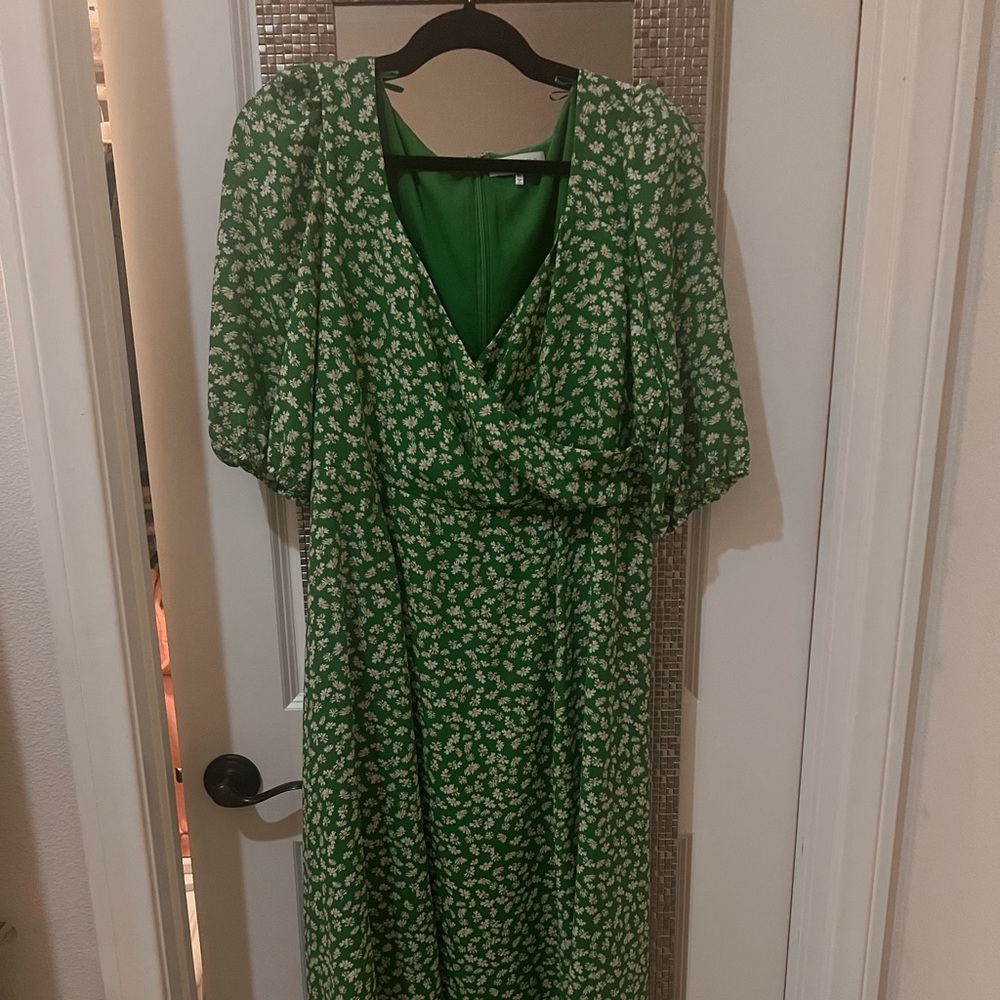 WAYF Green Daisy Faux Wrap MIDI Dress - XL